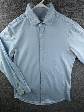 Mizzen + Main Men Long Sleeve Button Up Shirt Stretch Blue Check Large Trim Fit*